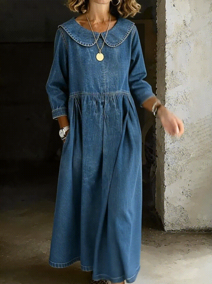 Clara | Peter Pan Denim-Look Collar Dress