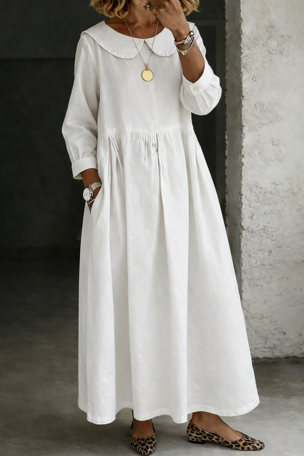 Clara | Peter Pan Denim-Look Collar Dress
