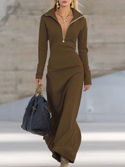 Sophie | Retro Sporty Zip-Up Maxi Dress