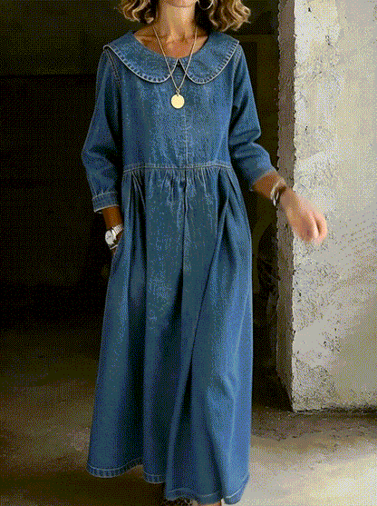 Clara | Peter Pan  Denim-Look Collar Dress