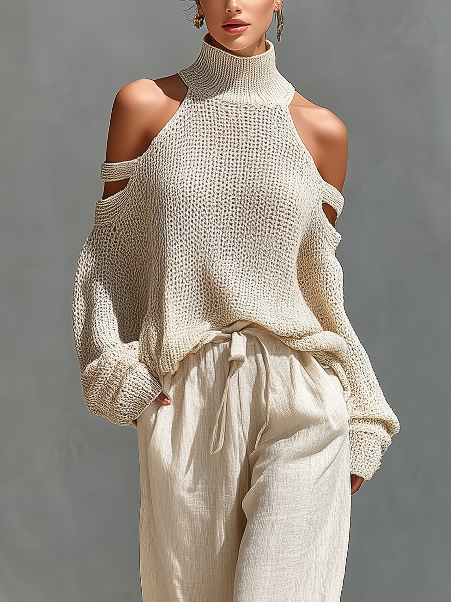 Turtleneck Top & Wide-Leg Pants Set