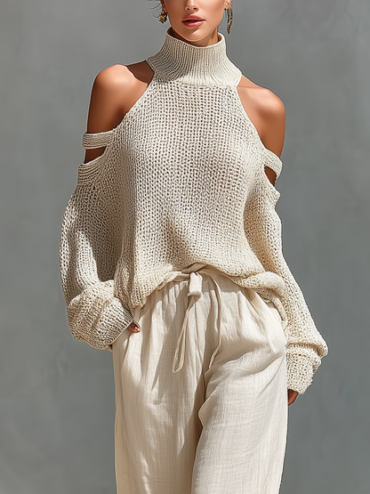Turtleneck Top & Wide-Leg Pants Set