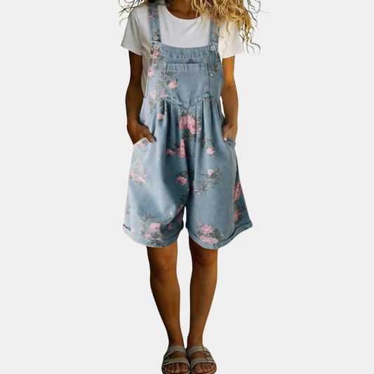 June - Vintage Washed Soft Denim-Look Floral Jumpsuit