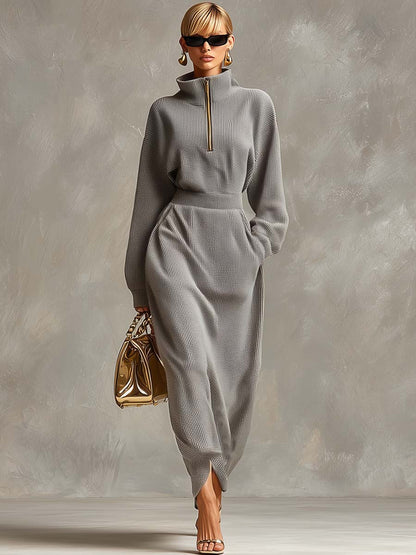Lillian | Soft Gray Waffle Knit Maxi Dress