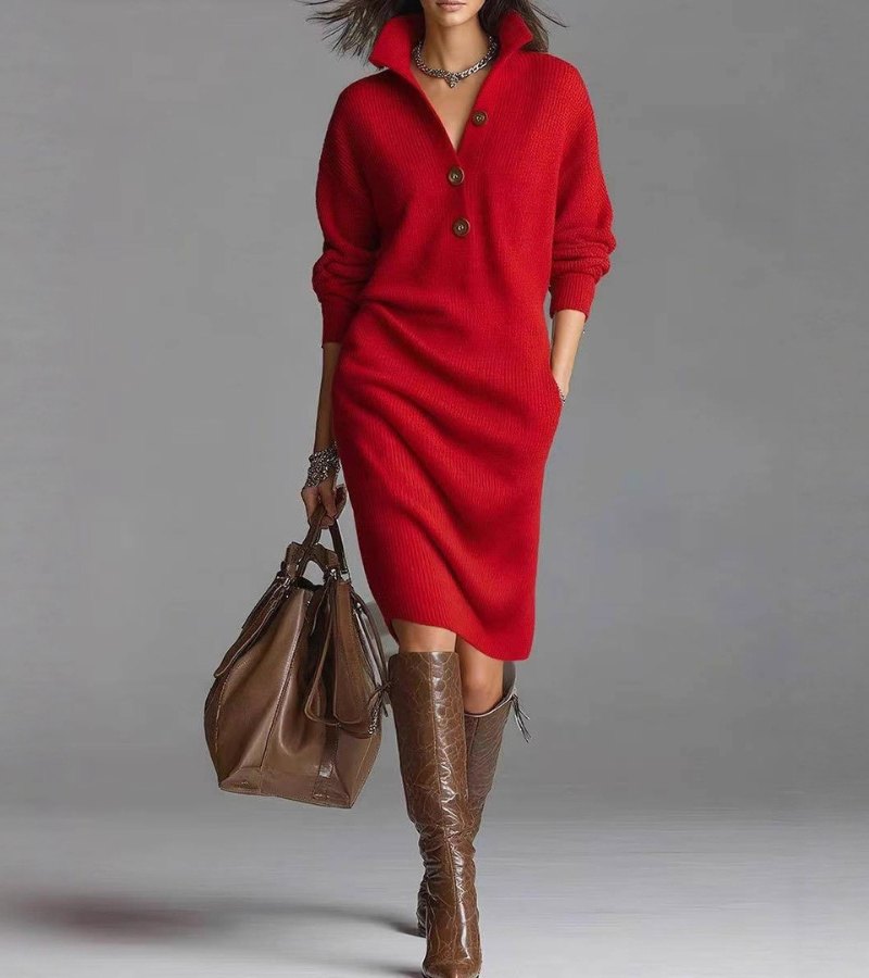 Scarlett | Elegant Winter Dress with Buttons