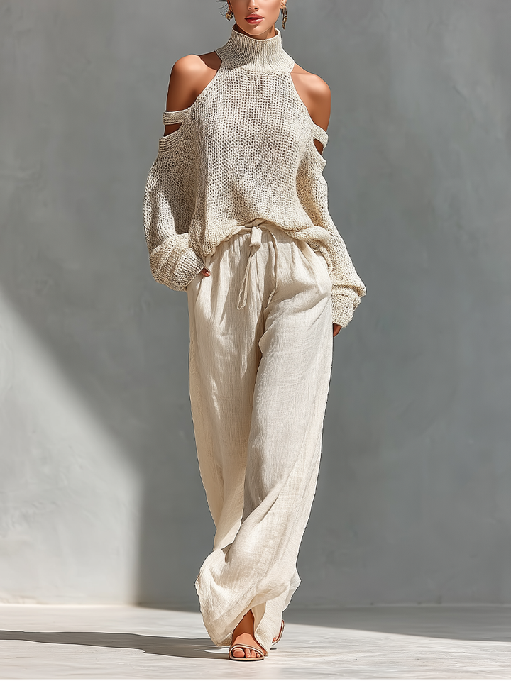 Turtleneck Top & Wide-Leg Pants Set