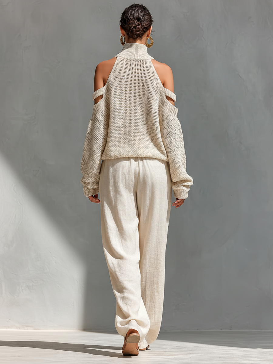 Turtleneck Top & Wide-Leg Pants Set