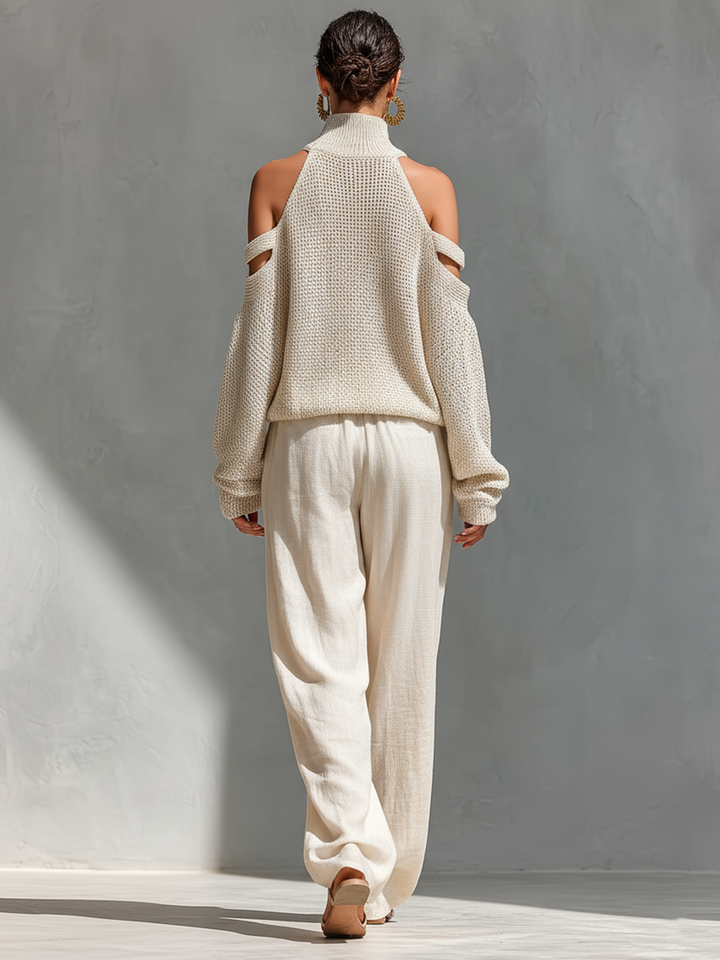 Turtleneck Top & Wide-Leg Pants Set