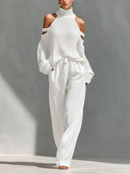 Turtleneck Top & Wide-Leg Pants Set