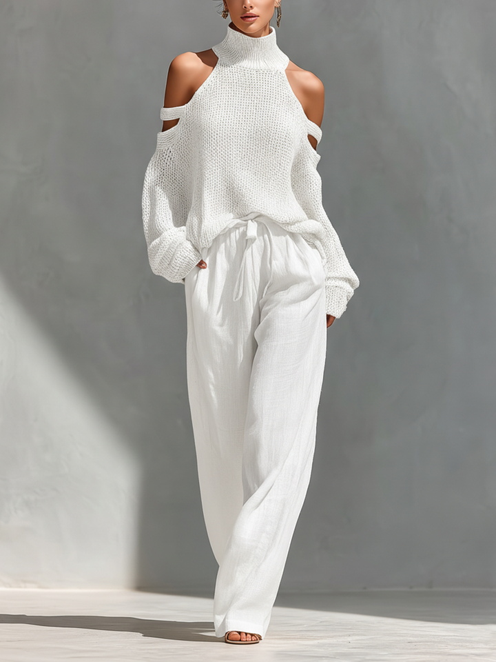 Turtleneck Top & Wide-Leg Pants Set