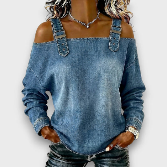Elama – Off-Shoulder Denim-Look Top