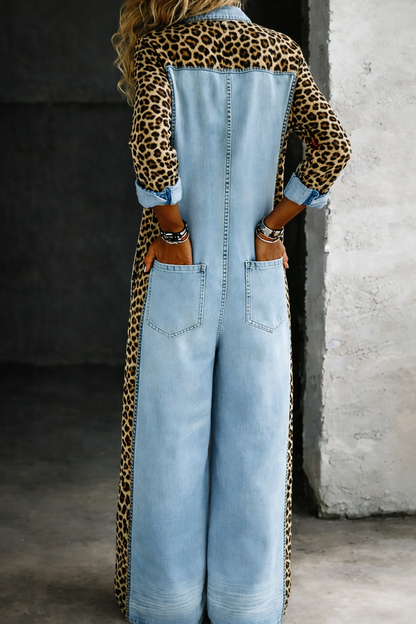 Amanda | One Piece Denim-Look Shirt Jumpsuit