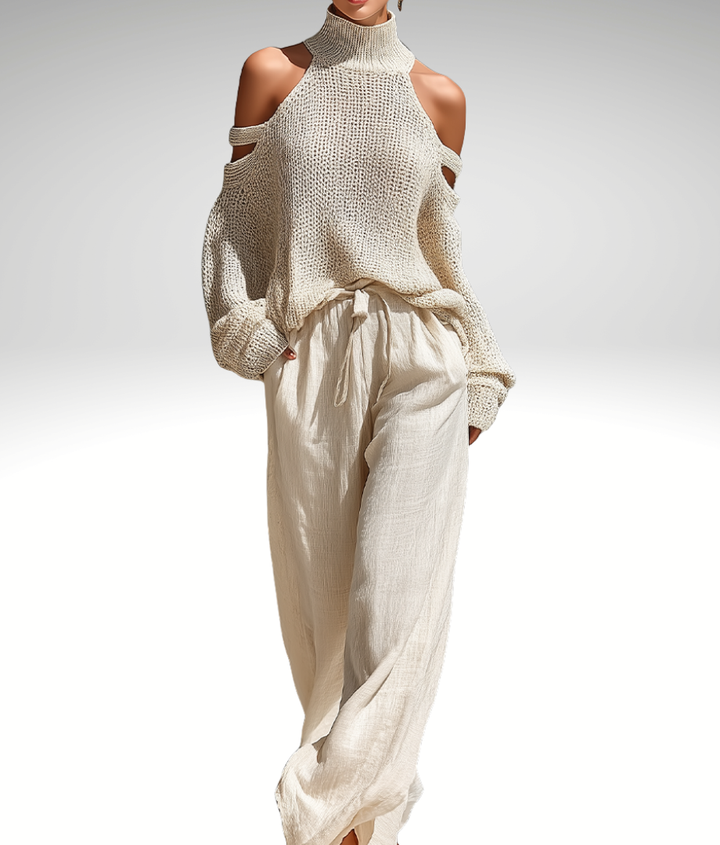 Turtleneck Top & Wide-Leg Pants Set