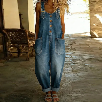 June - Vintage Soft Denim-Look Overalls with Adjustable straps