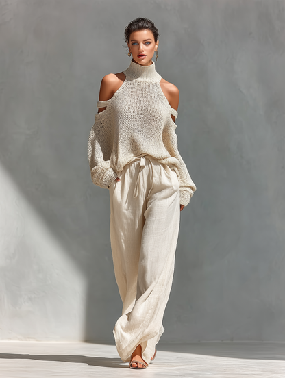 Turtleneck Top & Wide-Leg Pants Set
