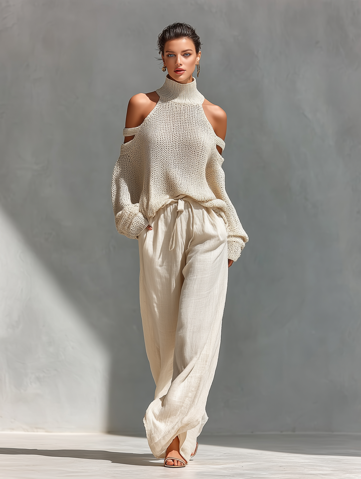 Turtleneck Top & Wide-Leg Pants Set