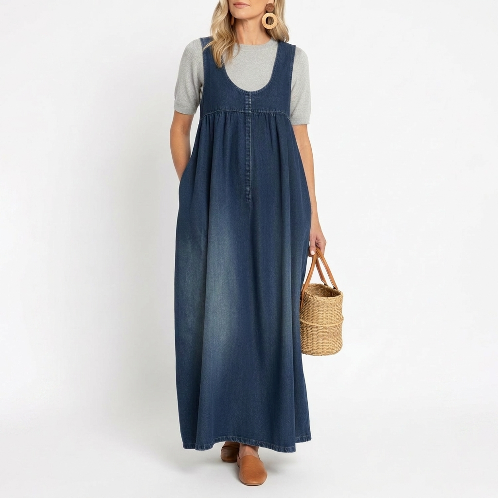 Saylor - Vintage Washed Soft Cotton Feel Denim Maxi Dress