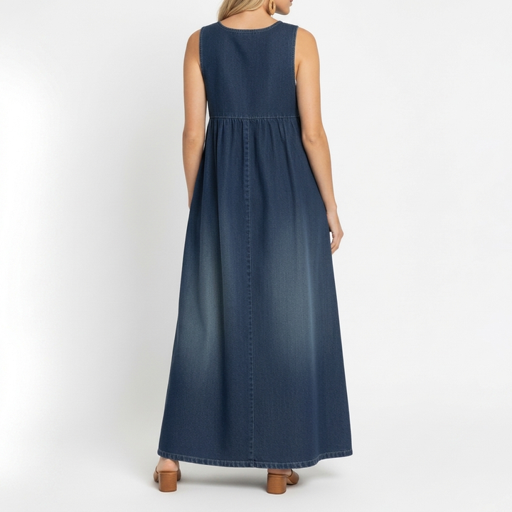 Saylor - Vintage Washed Soft Cotton Feel Denim Maxi Dress